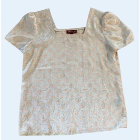 Vintage SASSON 1980s Puff Sleeve Square Neck Silky Blouse Top Shirt Sz SM - Picture 2 of 7